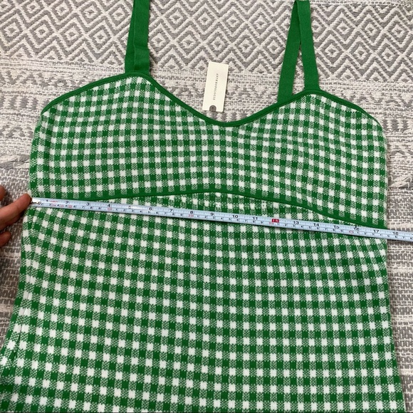 NEW Anthropologie Gingham Knit Mini Dress Green & White Check Stretch Mod Retro - Picture 11 of 12